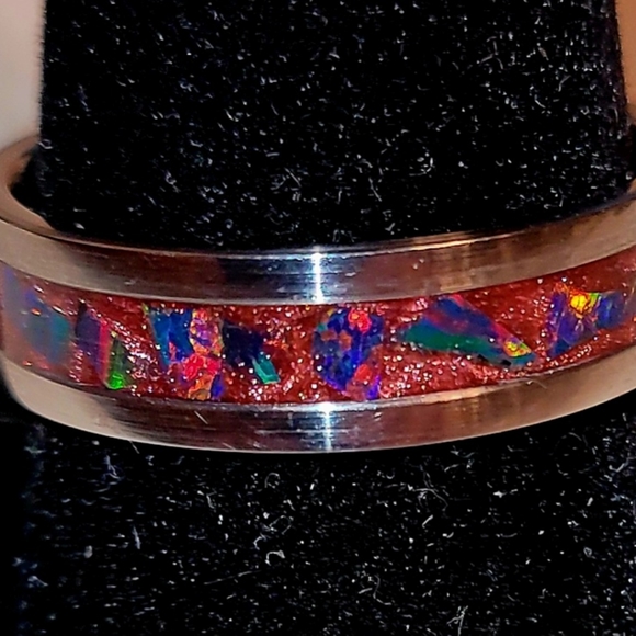 Custom crushed opal inlay ring - Picture 2 of 4